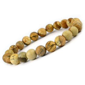 Natural Picture Jasper 8 mm Round Bead Bracelet for Grounding, Stability, Courage & Emotional Balance | Reiki Charged Gemstone Bracelet for Men & Women