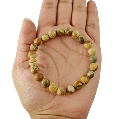 Natural Picture Jasper 8mm Round Bead Bracelet for Grounding, Stability, Courage & Emotional Balance | Reiki Charged Gemstone Bracelet for Men & Women