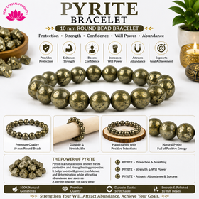 Natural Pyrite 10 mm Round Bead Bracelet for Wealth, Prosperity, Confidence, Success & Positive Energy  Crystal Bracelet for Men & Women