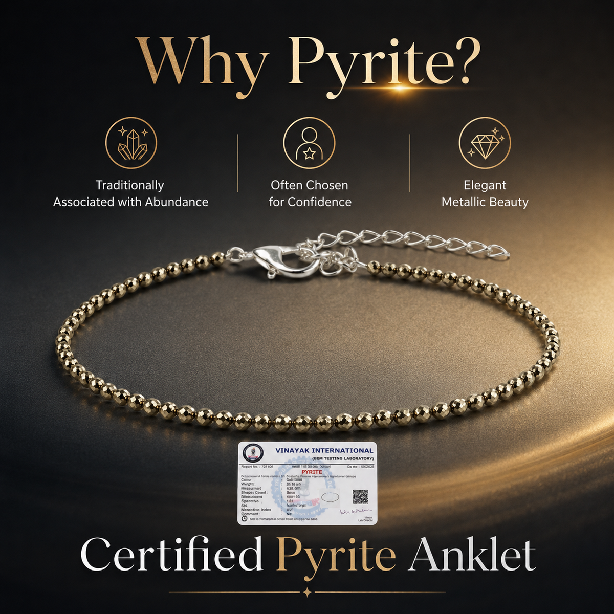 Natural Pyrite Anklet for Women & Girls – Crystal Anklet for Wealth