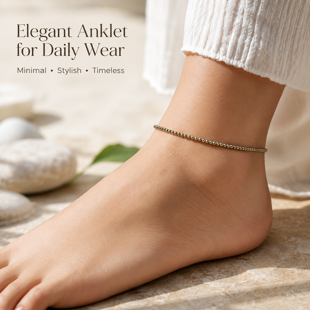 Natural Pyrite Anklet for Women & Girls – Crystal Anklet for Wealth, Prosperity, Money Attraction, Confidence, Success 