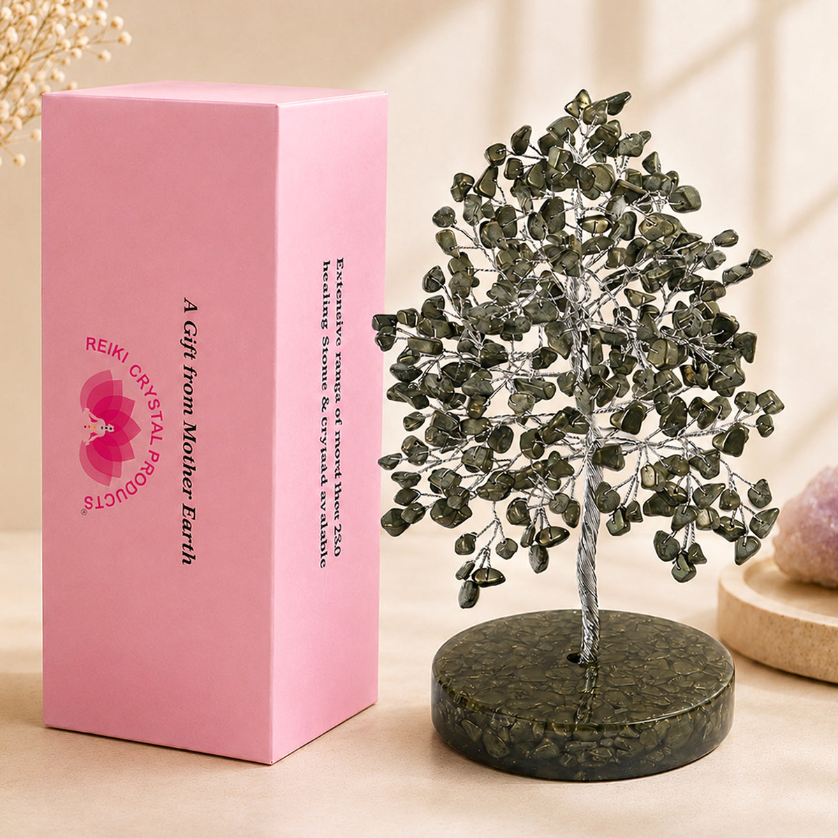 Natural Pyrite Crystal Tree | Handmade Gemstone Bonsai Tree with Natural Pyrite Chip Stone Base | Reiki Charged Money Tree for Wealth, Prosperity, Success, Home & Office Decor, Vastu & Feng Shui