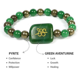 Natural Pyrite with Green Aventurine Bracelet with Zibu Coin 8 mm Round Bead Bracelet for Wealth, Prosperity, Good Luck & Success