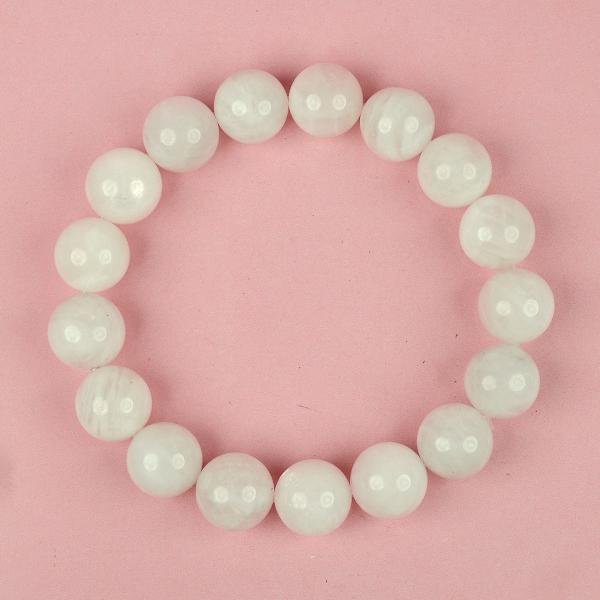 Natural Rainbow Moonstone 12 mm Round Bead Bracelet for Emotional Balance, Intuition, Calmness & Feminine Energy