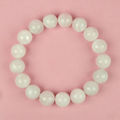 Natural Rainbow Moonstone 12 mm Round Bead Bracelet for Emotional Balance, Intuition, Calmness & Feminine Energy