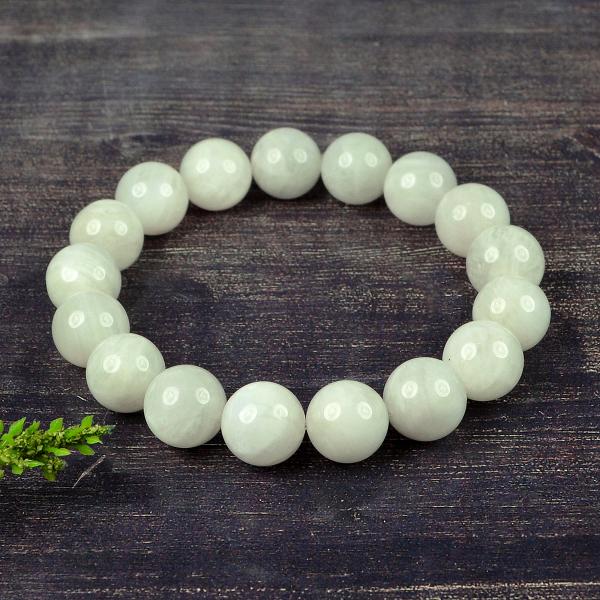Natural Rainbow Moonstone 12mm Round Bead Bracelet for Emotional Balance, Intuition, Calmness