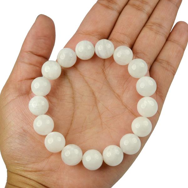 Natural Rainbow Moonstone 12mm Round Bead Bracelet for Emotional Balance, Intuition, Calmness & Feminine Energy