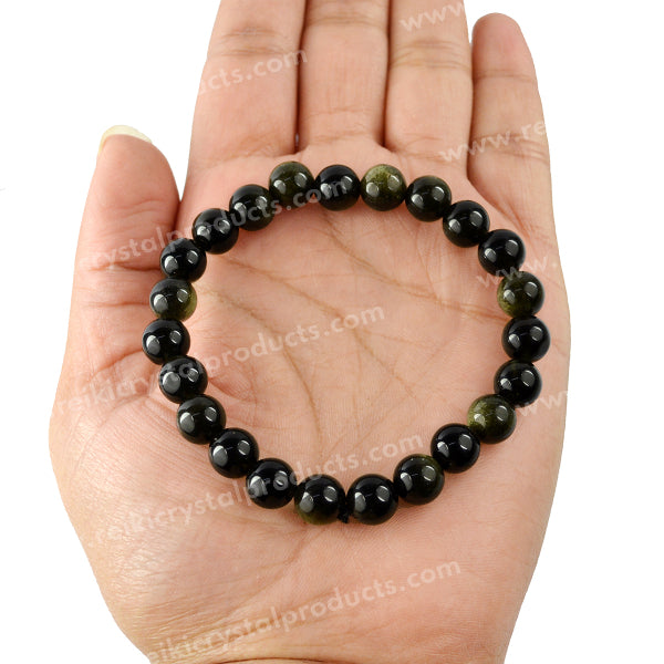 Natural Rainbow Obsidian 8 mm Round Bead Bracelet for Protection, Emotional Healing, Strength & Positive Energy