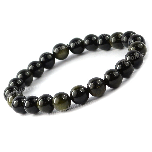 Natural Rainbow Obsidian 8 mm Round Bead Bracelet for Protection, Emotional Healing, Strength & Positive Energy | Reiki Charged Gemstone Bracelet for Men & Women