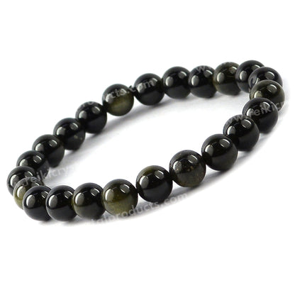 Natural Rainbow Obsidian 8 mm Round Bead Bracelet for Protection, Emotional Healing, Strength & Positive Energy | Reiki Charged Gemstone Bracelet for Men & Women