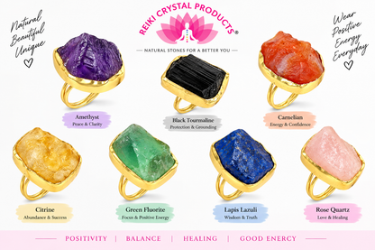 Natural Raw Crystal Adjustable Gold Tone Ring for Girls and Women