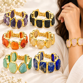 Natural Raw Crystal Stone Adjustable Bracelet for Girls and Women