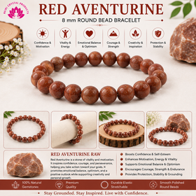 Natural Red Aventurine 8 mm Round Beads Bracelet for Confidence, Motivation, Courage & Positive Energy | Crystal Bracelet for Men & Women