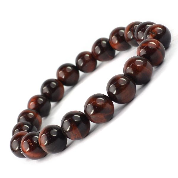 Natural Red Tiger Eye 10 mm Round Bead Bracelet for Confidence, Courage, Protection & Motivation | Reiki Charged Gemstone Bracelet for Men & Women