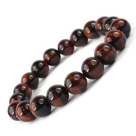 Natural Red Tiger Eye 10 mm Round Bead Bracelet for Confidence, Courage, Protection & Motivation | Reiki Charged Gemstone Bracelet for Men & Women