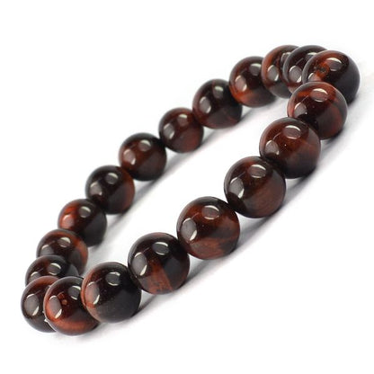Natural Red Tiger Eye 10 mm Round Bead Bracelet for Confidence, Courage, Protection & Motivation | Reiki Charged Gemstone Bracelet for Men & Women