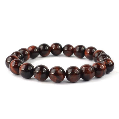 Natural Red Tiger Eye 10mm Round Bead Bracelet for Confidence, Courage, Protection & Motivation
