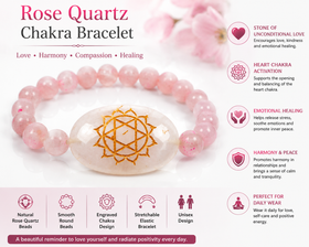 Natural Rose Quartz Chakra 8 mm Round Bead Bracelet for Love, Emotional Balance, Harmony & Heart Chakra