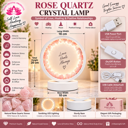 Natural Rose Quartz Crystal Lamp with White Circular Frame