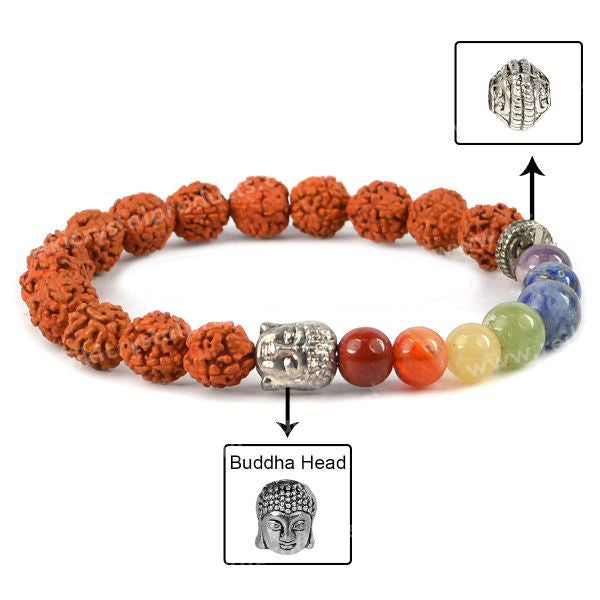 Natural Rudraksha with 7 Chakra Buddha Head Bracelet for Peace, Protection, Chakra Balancing & Positive Energy | Reiki Charged Spiritual Bracelet for Men & Women