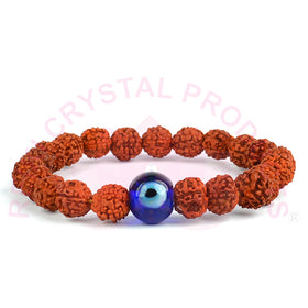 Natural Rudraksha with Evil Eye 8 mm Bead Bracelet for Protection, Peace, Spiritual Growth & Positive Energy | Reiki Charged Bracelet for Men & Women