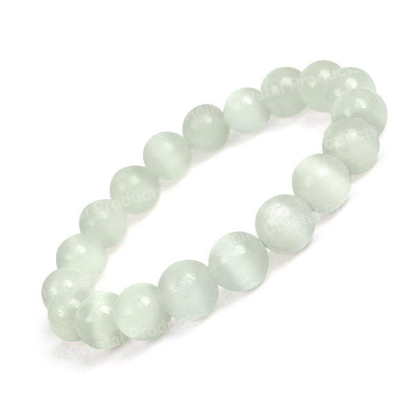 Natural Selenite 10 mm Round Bead Bracelet for Peace, Mental Clarity, Energy Cleansing & Spiritual Growth | Reiki Charged Gemstone Bracelet for Men & Women