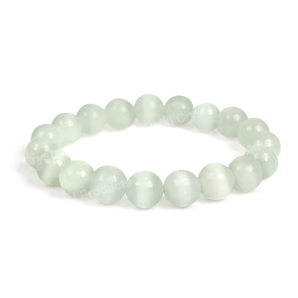 Natural Selenite 10mm Round Bead Bracelet for Peace, Mental Clarity, Energy Cleansing & Spiritual Growth | Reiki Charged Gemstone Bracelet for Men & Women