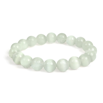 Natural Selenite 10mm Round Bead Bracelet for Peace, Mental Clarity, Energy Cleansing & Spiritual Growth | Reiki Charged Gemstone Bracelet for Men & Women
