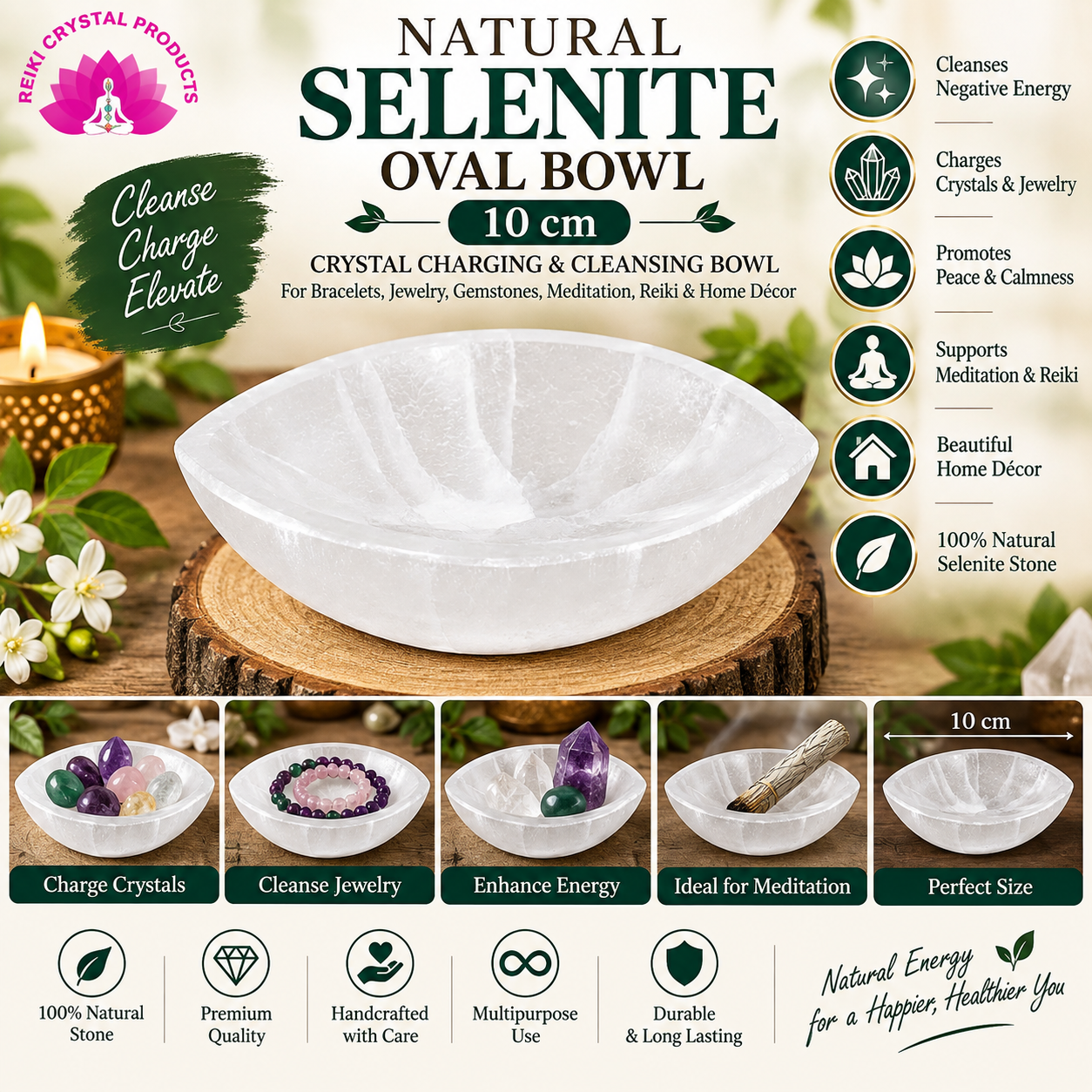 Natural Selenite Oval Bowl 10 cm  Crystal Charging & Cleansing Bowl