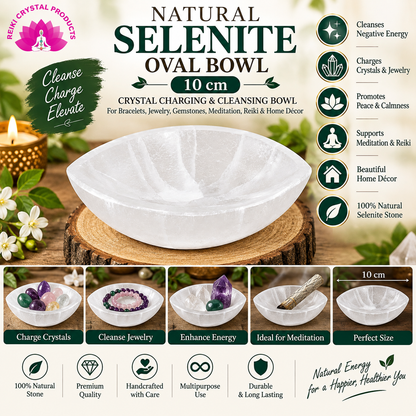 Natural Selenite Oval Bowl 10 cm  Crystal Charging & Cleansing Bowl