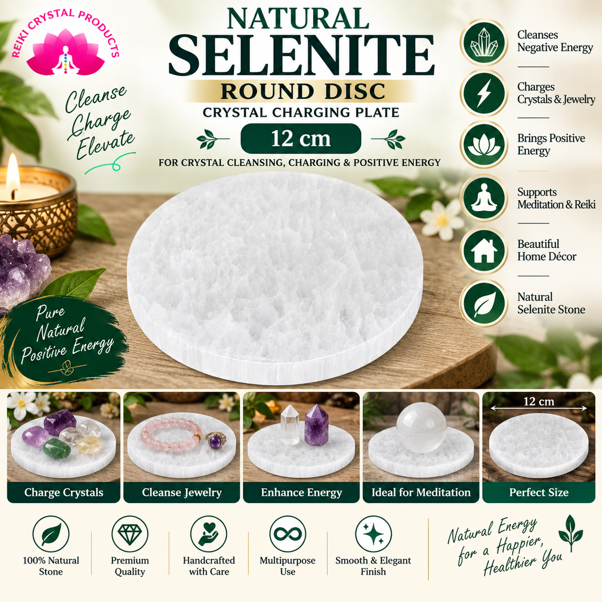 Natural Selenite Round Disc 12 cm  Crystal Charging Plate for Crystal Cleansing