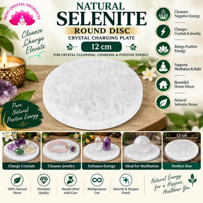 Natural Selenite Round Disc 12 cm  Crystal Charging Plate for Crystal Cleansing