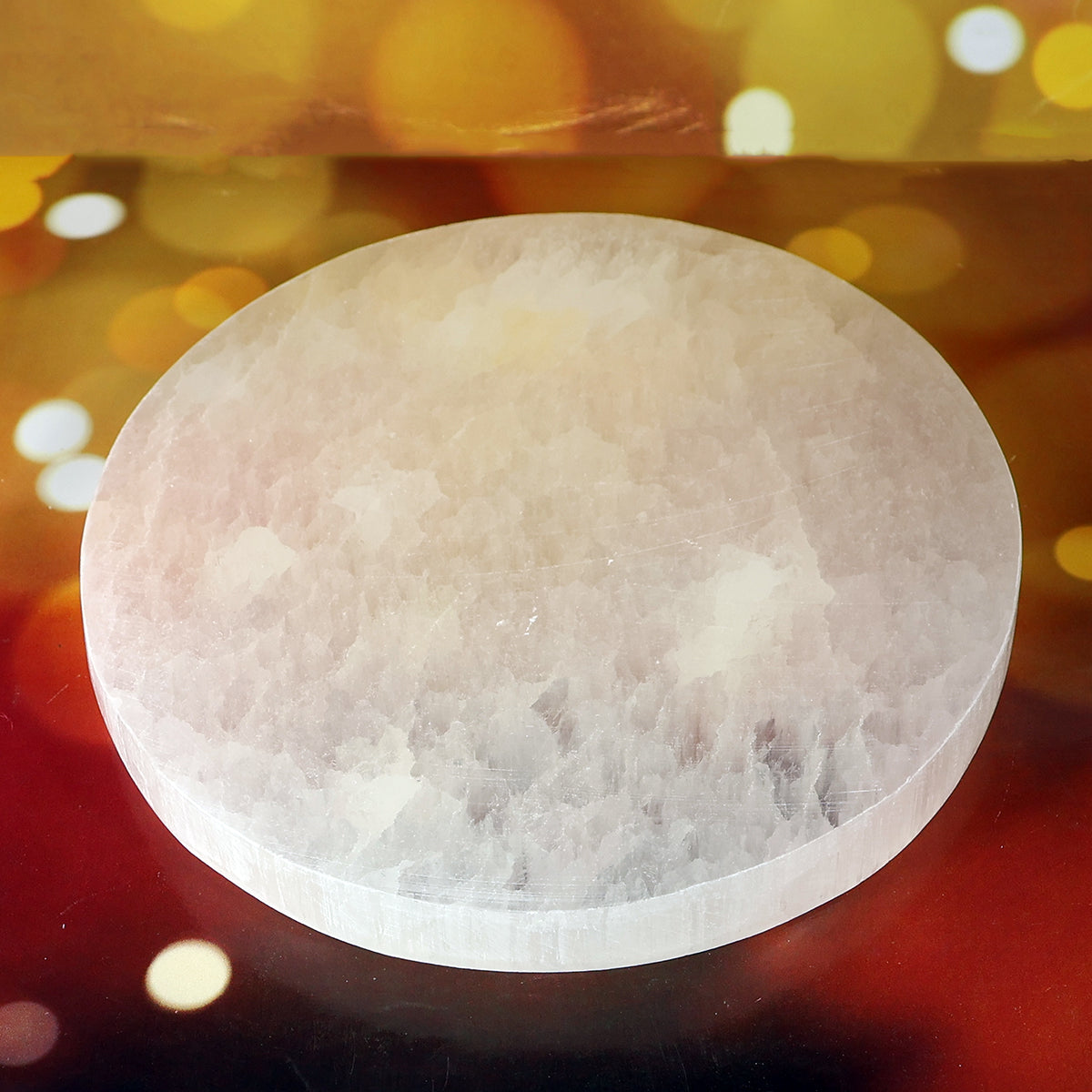 Natural Selenite Round Disc 12 cm | Crystal Charging Plate for Crystal Cleansing, Energy Charging, Reiki, Meditation, Home Décor & Spiritual Healing