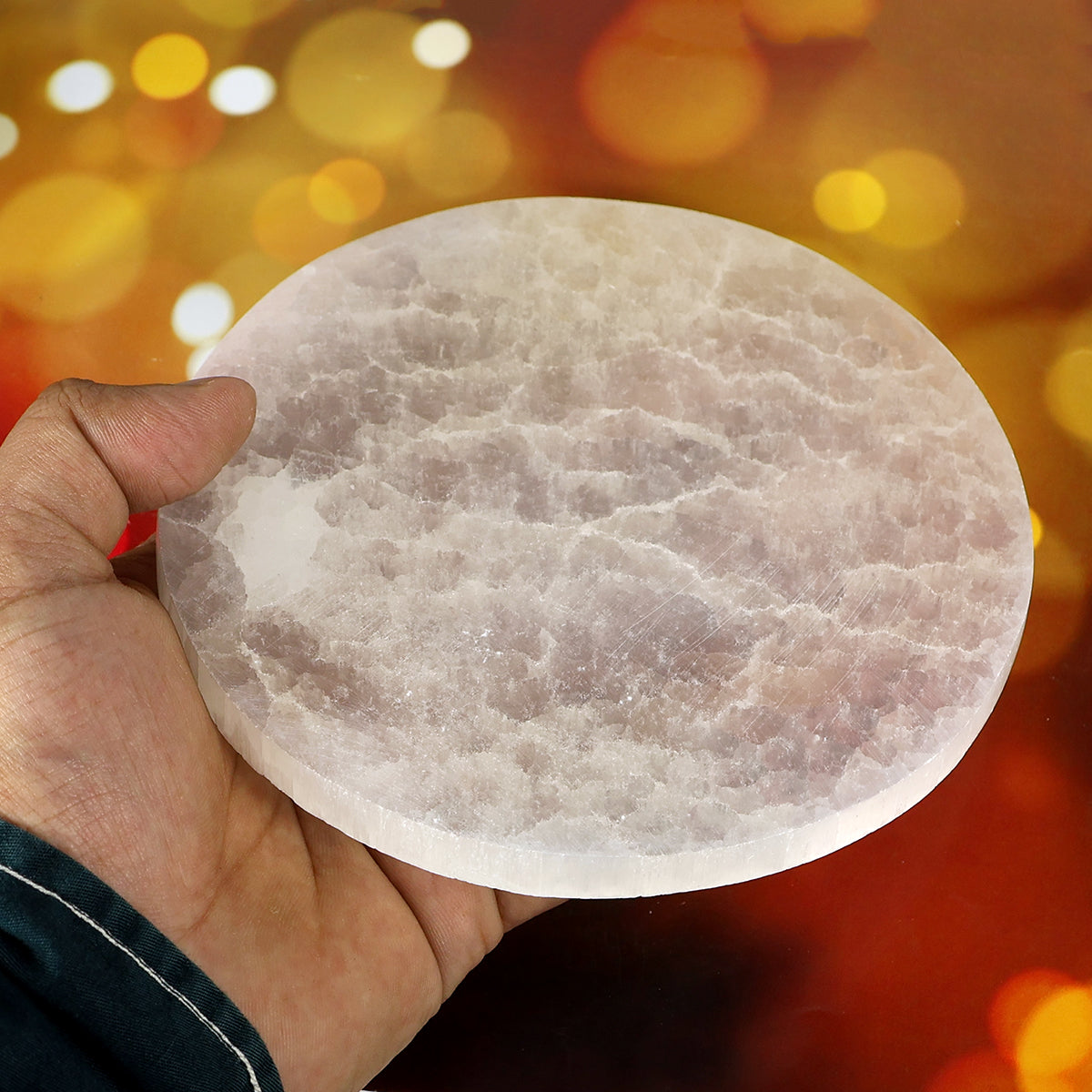Natural Selenite Round Disc Crystal Charging Plate 14 cm | Crystal Cleansing & Energy Charging Plate for Crystals, Reiki, Meditation, Home Décor & Spiritual Healing