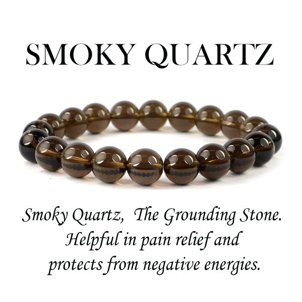 Natural Smoky Quartz 10 mm Round Bead Bracelet for Protection, Grounding, Stress Relief & Emotional Balance