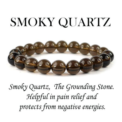 Natural Smoky Quartz 10 mm Round Bead Bracelet for Protection, Grounding, Stress Relief & Emotional Balance