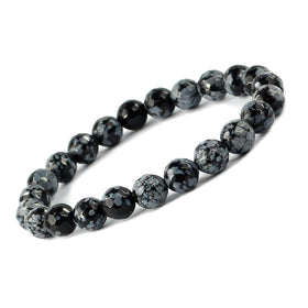 Natural Snowflake Obsidian 8 mm Faceted Bead Bracelet for Grounding, Protection, Balance & Calmness