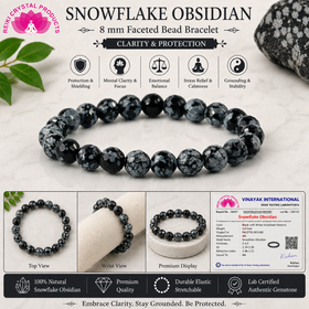 Natural Snowflake Obsidian 8 mm Faceted Bead Bracelet for Grounding, Protection, Balance & Calmness