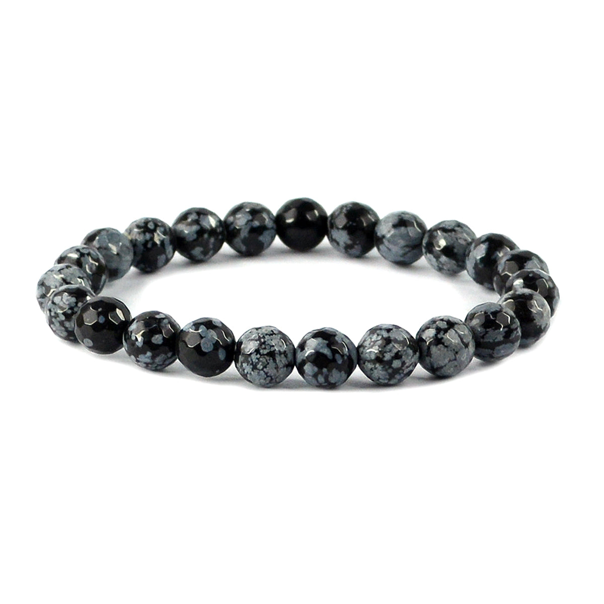 Natural Snowflake Obsidian 8mm Faceted Bead Bracelet for Grounding, Protection, Balance