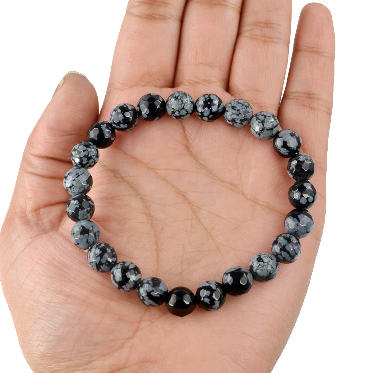 Natural Snowflake Obsidian 8mm Faceted Bead Bracelet for Grounding, Protection, Balance & Calmness
