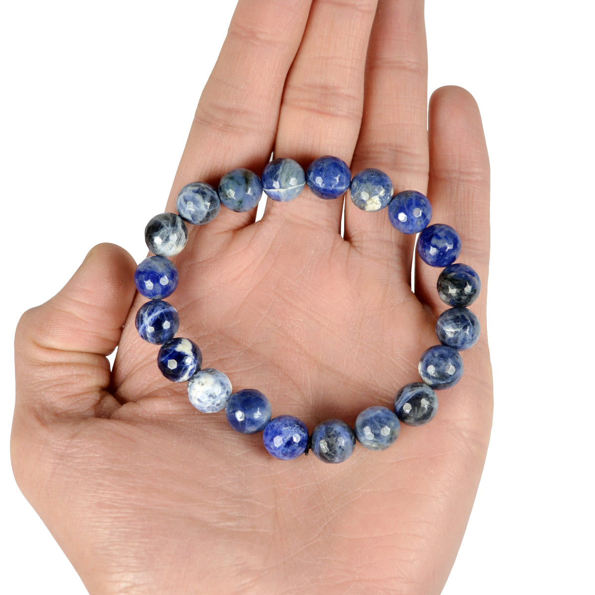Natural Sodalite 10 mm Faceted Bead Bracelet for Wisdom, Communication, Mental Clarity & Confidence