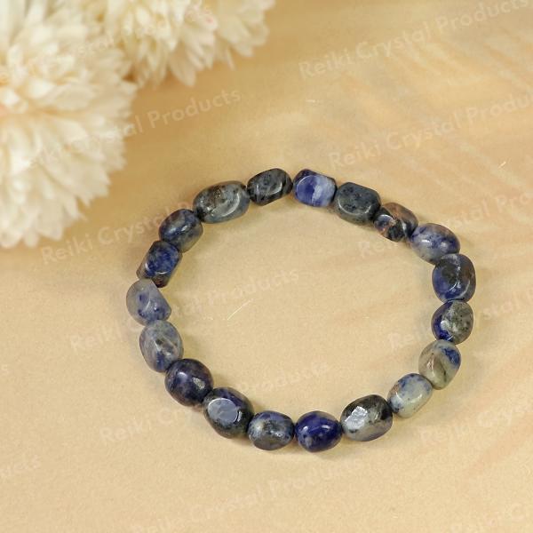 Natural Sodalite Tumble Beads Bracelet for Communication, Wisdom,