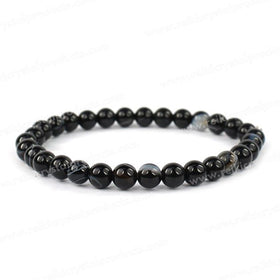 Natural Sulemani Hakik (Black Botswana Agate) 6 mm Round Bead Bracelet for Protection, Strength, Stability & Positive Energy | Reiki Charged Gemstone Bracelet for Men & Women