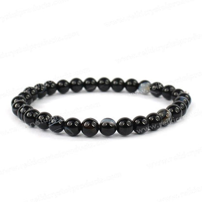 Natural Sulemani Hakik (Black Botswana Agate) 6 mm Round Bead Bracelet for Protection, Strength, Stability & Positive Energy | Reiki Charged Gemstone Bracelet for Men & Women