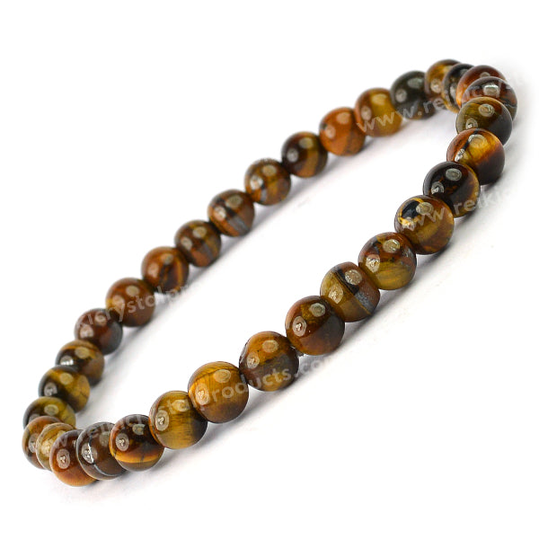 Natural Tiger Eye 6 mm Round Bead Bracelet for Courage, Confidence, Protection & Success