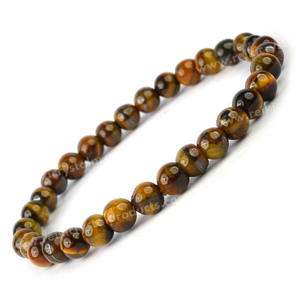 Natural Tiger Eye 6 mm Round Bead Bracelet for Courage, Confidence, Protection & Success
