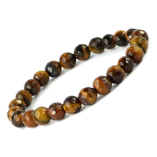Natural Tiger Eye 8mm Faceted Bead Bracelet for Confidence, Courage, Focus, Motivation & Positive Energy Crystal Bracelet