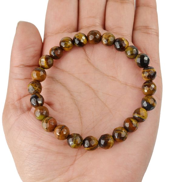 Natural Tiger Eye 8mm Faceted Bead Bracelet for Confidence, Courage, Focus, Motivation & Positive Energy | Crystal Bracelet for Men & Women
