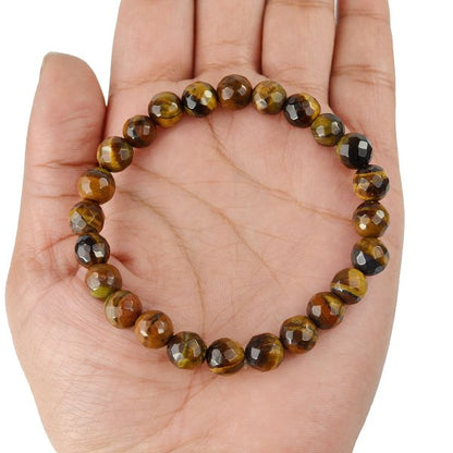 Natural Tiger Eye 8mm Faceted Bead Bracelet for Confidence, Courage, Focus, Motivation & Positive Energy | Crystal Bracelet for Men & Women