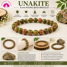Natural Unakite 8 mm Round Bead Bracelet for Emotional Balance, Inner Peace, Personal Growth & Positive Energy  Crystal Bracelet for Men & Women
